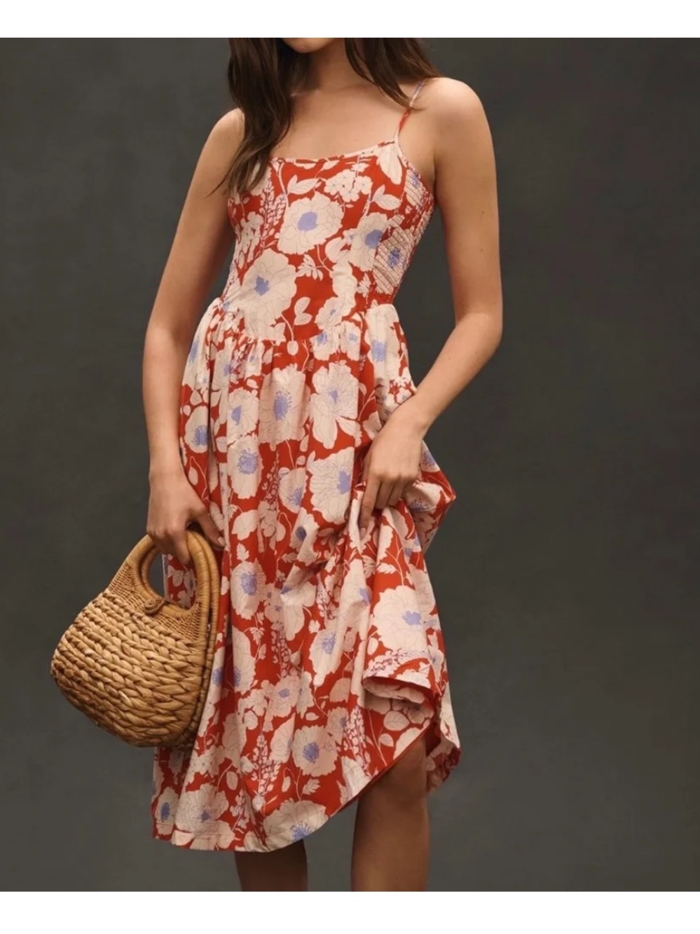 Maeve by Anthropologie Sleeveless Square-Neck Drop-Waist Midi Dress